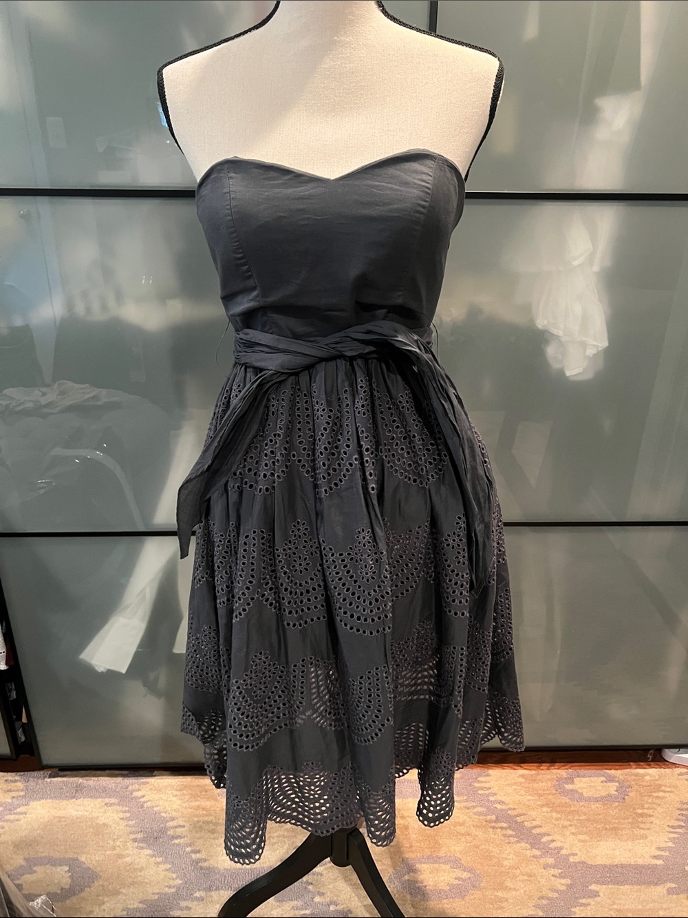 Tibi Strapless Eyelet Dress in Charcoal